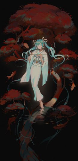 [2436x1125]日系少女 唯美画风 笛子 苹果手机动漫壁纸图片