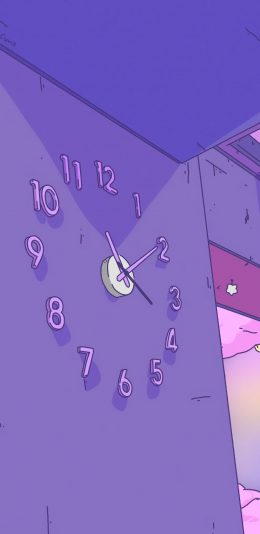 [2436x1125]时钟 数字 紫色 夜晚 苹果手机动漫壁纸图片