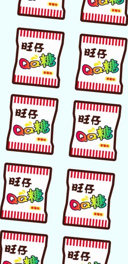 [2436x1125]旺仔 QQ糖 卡通 平铺 苹果手机动漫壁纸图片