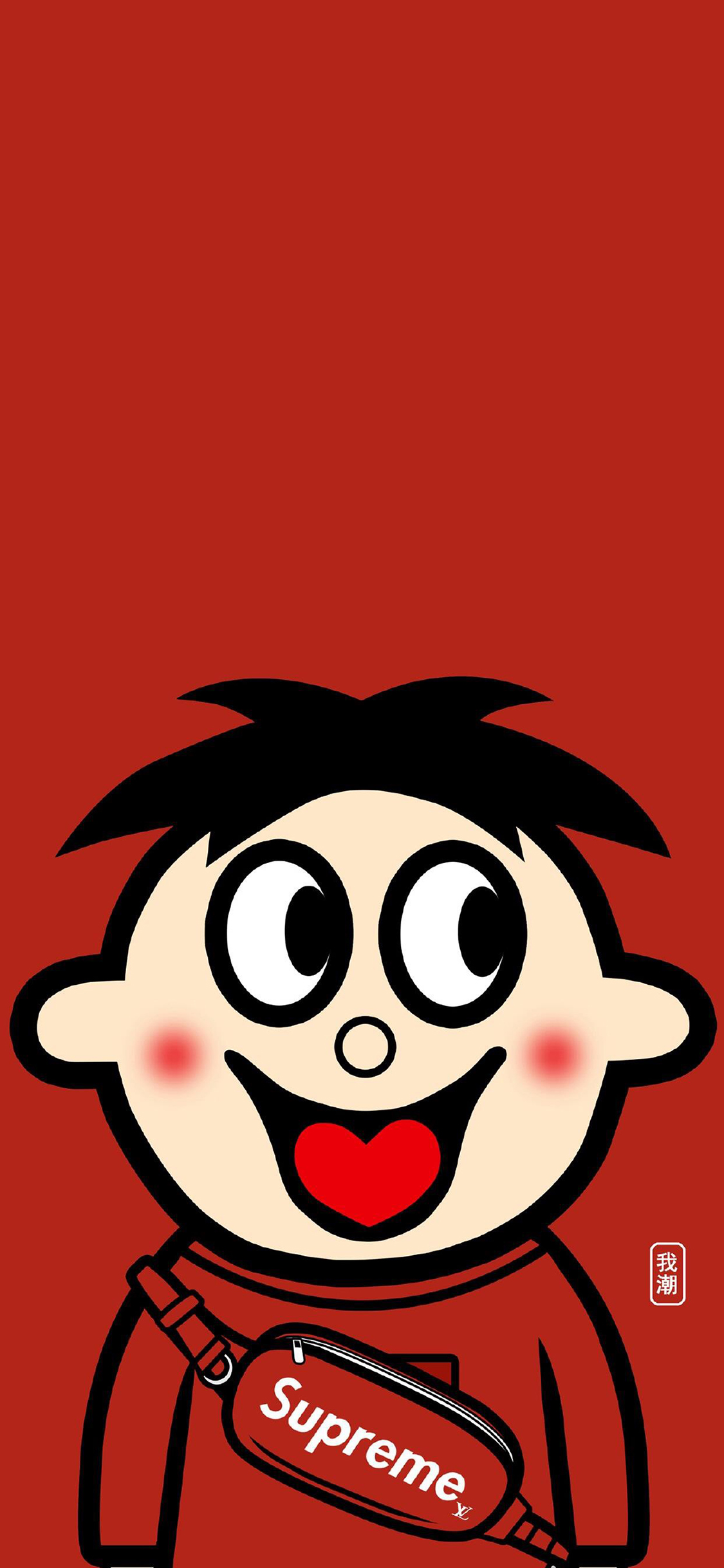[2436×1125]旺仔 旺旺 红色 supreme 品牌 苹果手机动漫壁纸图片
