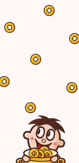 [2436x1125]旺仔 铜钱 金币 品牌 苹果手机动漫壁纸图片