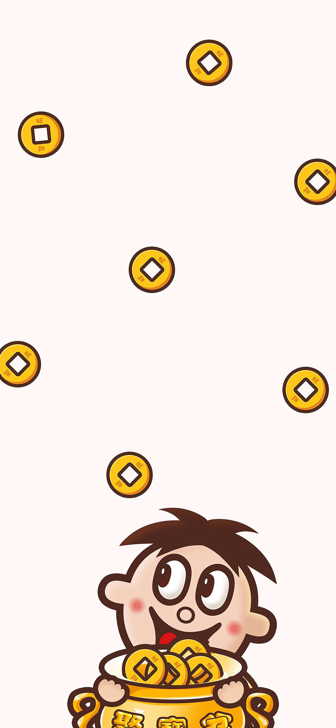 [2436×1125]旺仔 铜钱 金币 品牌 苹果手机动漫壁纸图片
