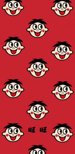 [2436x1125]旺旺 旺仔 卡通 平铺 红色 苹果手机动漫壁纸图片