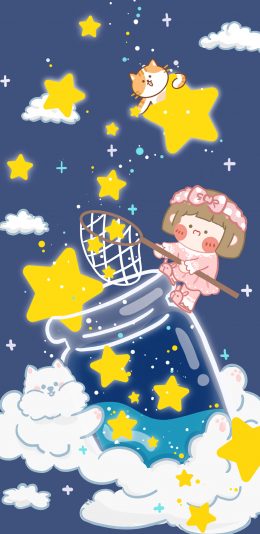 [2436x1125]星星 渔网 小男孩 肉肉酱 卡通 玻璃瓶 猫狗 苹果手机动漫壁纸图片