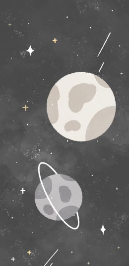 [2436x1125]星球 卡通 土星 星河 苹果手机动漫壁纸图片