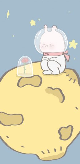 [2436x1125]星球 小兔子 玫瑰 （取自微博：寄喜饼给你喔） 苹果手机动漫壁纸图片