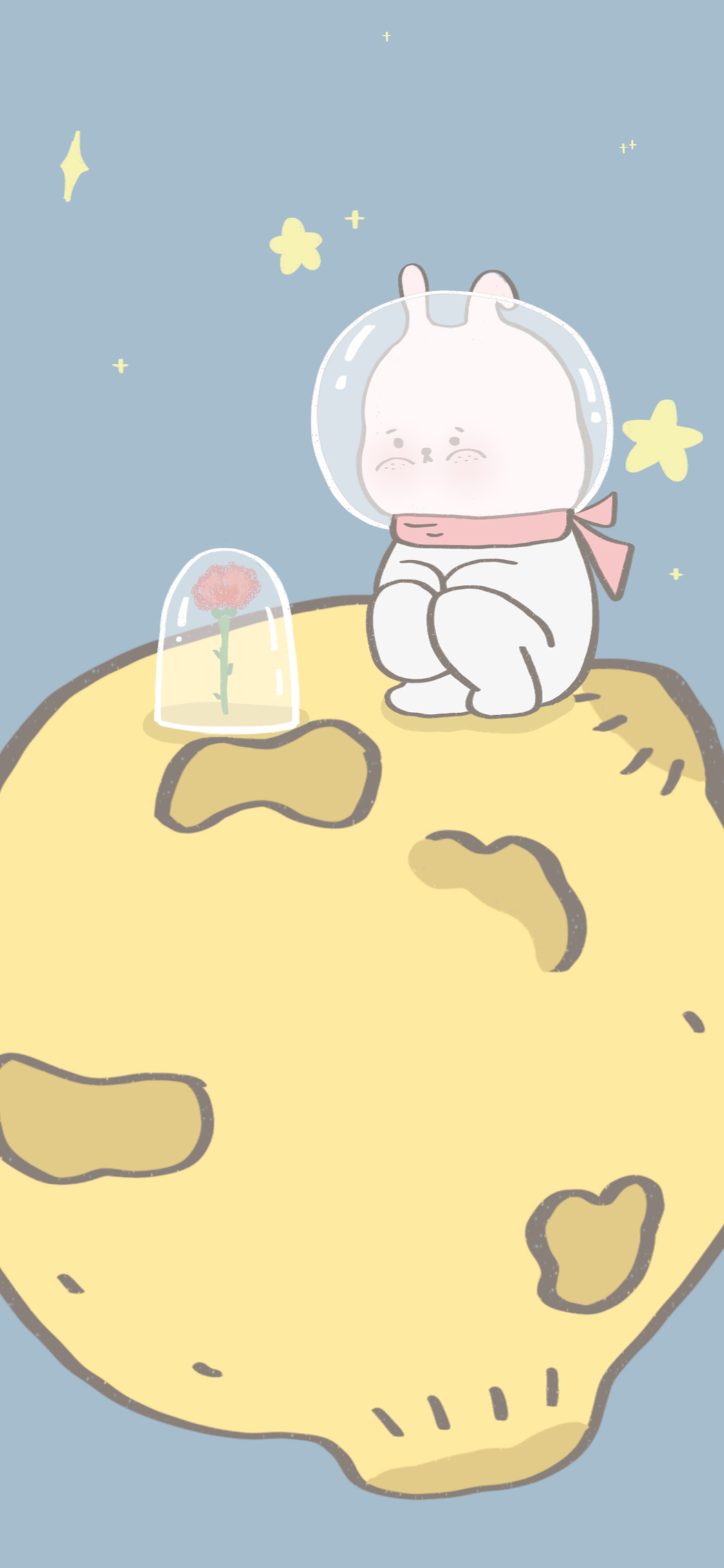 [2436×1125]星球 小兔子 玫瑰 （取自微博：寄喜饼给你喔） 苹果手机动漫壁纸图片