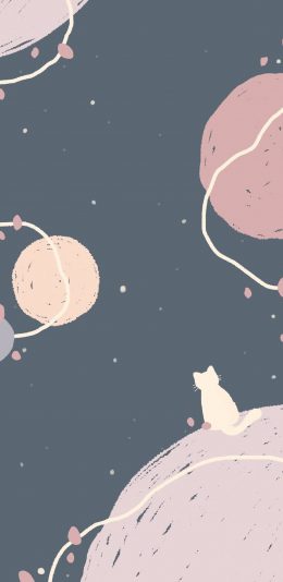 [2436x1125]星球 猫咪 星空 漂浮 苹果手机动漫壁纸图片