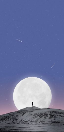 [2436x1125]星空 夜景 山峰 月球 苹果手机动漫壁纸图片