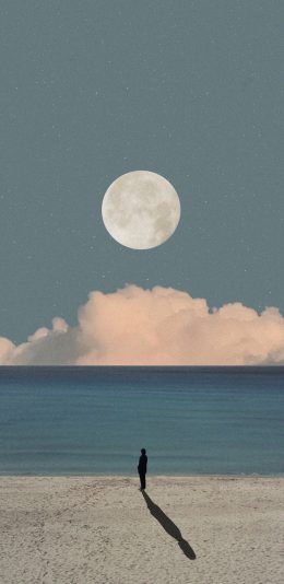 [2436x1125]星空 夜景 月球 插图 唯美 苹果手机动漫壁纸图片