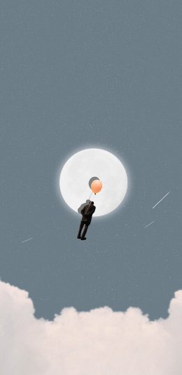 [2436x1125]星空 插图 月球 流星 苹果手机动漫壁纸图片