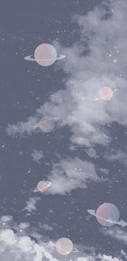 [2436x1125]星空 星球 行星 卡通 梦幻 苹果手机动漫壁纸图片