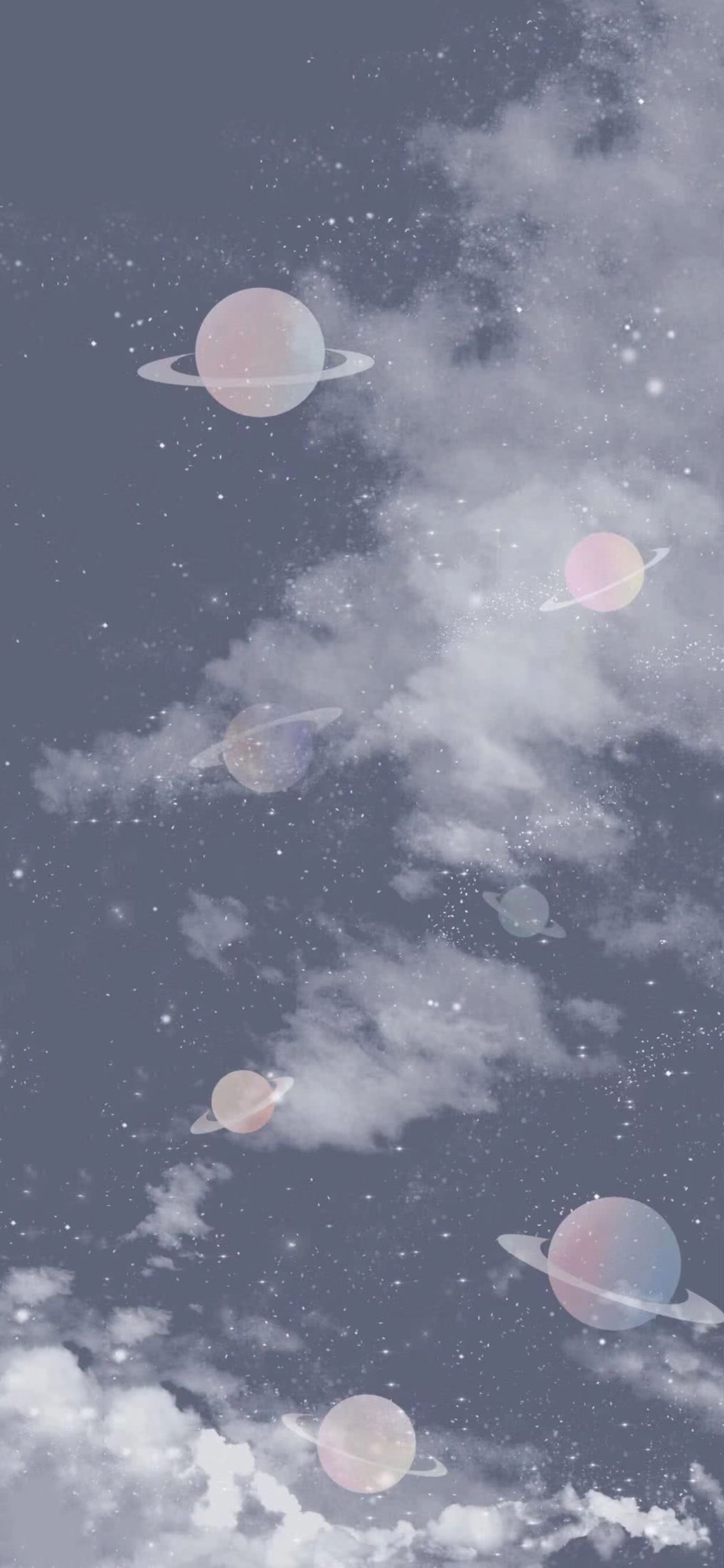 [2436×1125]星空 星球 行星 卡通 梦幻 苹果手机动漫壁纸图片