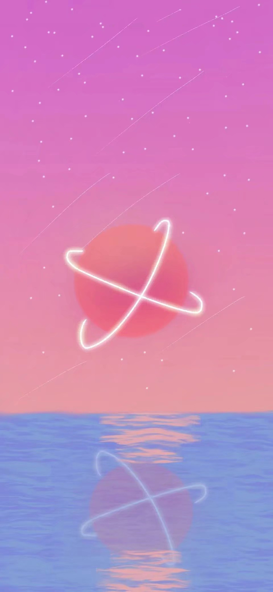 [2436×1125]星空 行星 粉色 插图 苹果手机动漫壁纸图片