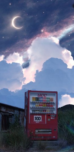 [2436x1125]星空 贩卖机 创意 合成 梦幻（取自微博：尼脑子瓦特啦） 苹果手机动漫壁纸图片