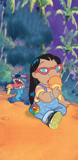 [2436x1125]星际宝贝 史迪仔 莉萝 冰淇淋 苹果手机动漫壁纸图片