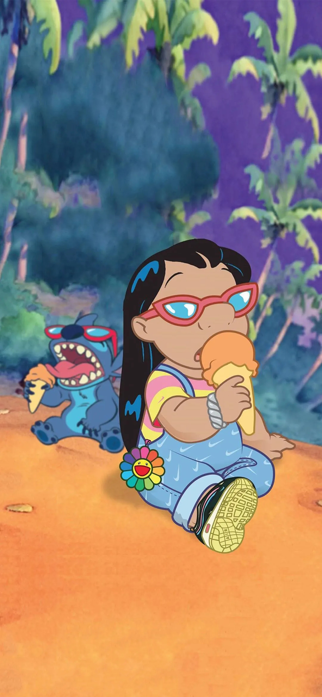 [2436×1125]星际宝贝 史迪仔 莉萝 冰淇淋 苹果手机动漫壁纸图片