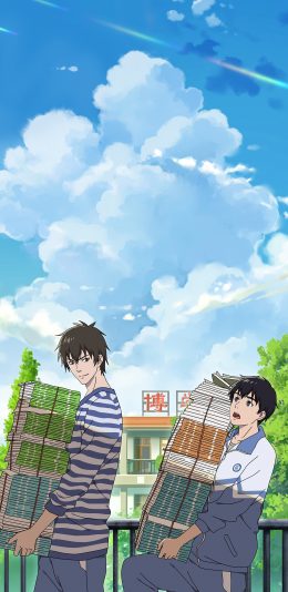 [2436x1125]昨日青空 漫画 二次元 校园 蓝色 搬书 苹果手机动漫壁纸图片