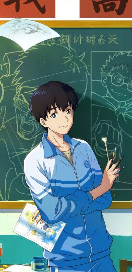 [2436x1125]昨日青空 漫画 屠小意 画笔 学生 校园 苹果手机动漫壁纸图片