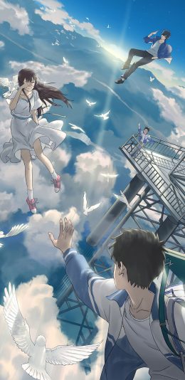 [2436x1125]昨日青空 漫画 校园 校服 学生 格子 天空 苹果手机动漫壁纸图片