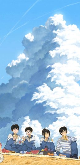 [2436x1125]昨日青空 漫画 校园 校服 学生 野餐 苹果手机动漫壁纸图片