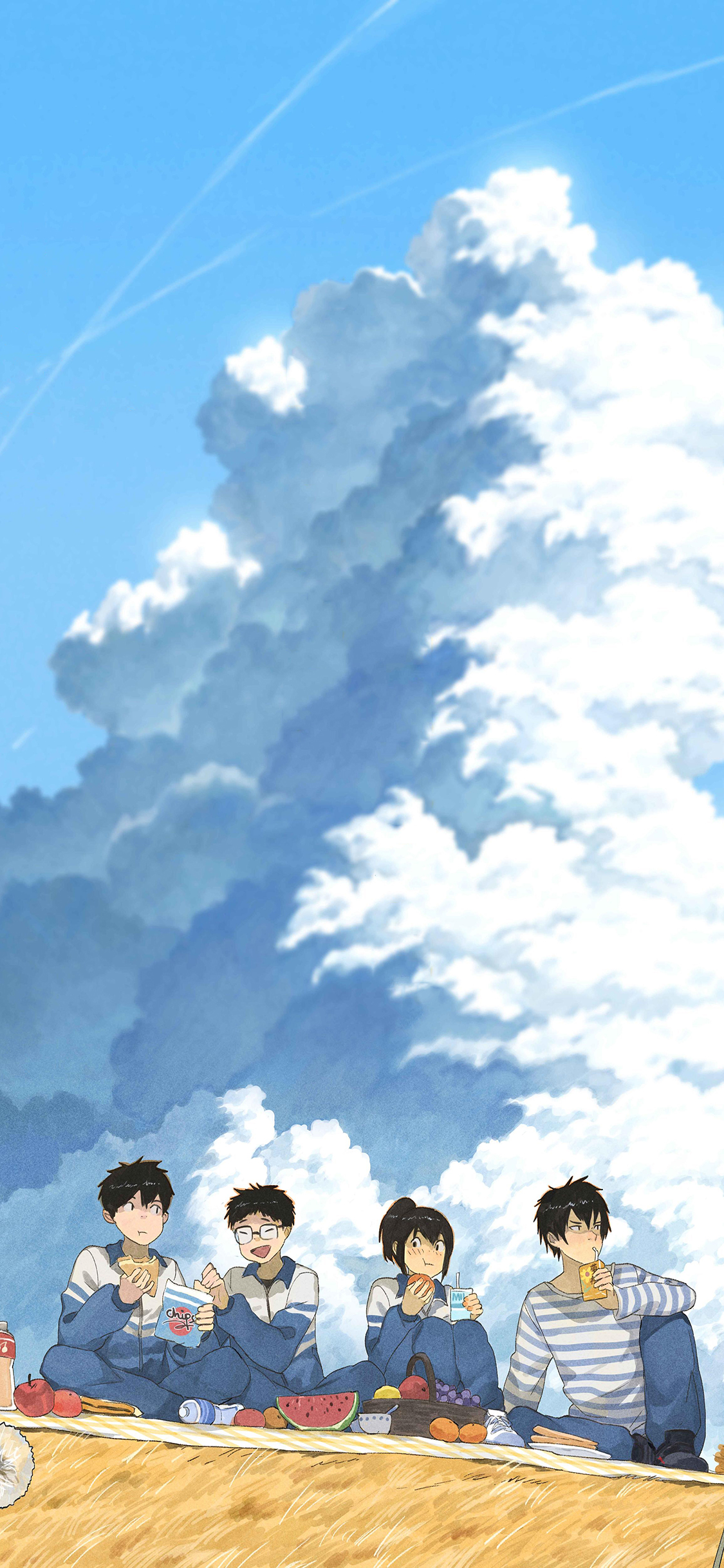 [2436×1125]昨日青空 漫画 校园 校服 学生 野餐 苹果手机动漫壁纸图片