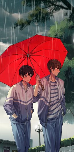 [2436x1125]昨日青空 漫画 校园 校服 学生 雨伞 苹果手机动漫壁纸图片