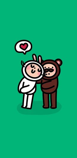 [2436x1125]有机先生 爱你 熊 兔子 可爱 爱心 绿色 苹果手机动漫壁纸图片