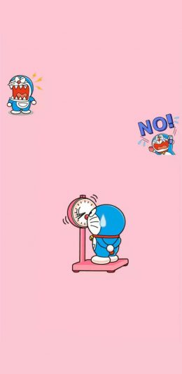 [2436x1125]机器猫  哆啦A梦 蓝胖子 粉色 苹果手机动漫壁纸图片