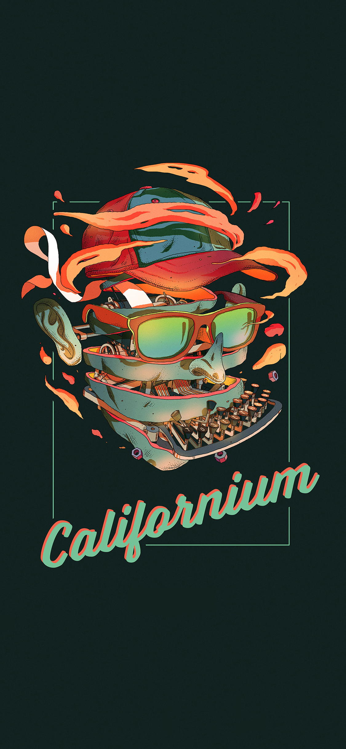 [2436×1125]机械 金属 插画 墨镜 苹果手机动漫壁纸图片