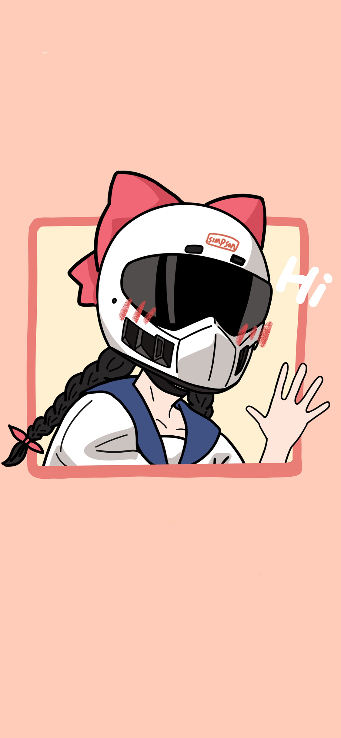 [2436×1125]机车少女 粉 女孩  头盔 苹果手机动漫壁纸图片