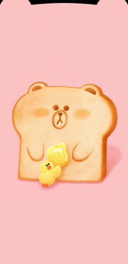 [2436x1125]松松熊 卡通 吐司 小黄鸭 苹果手机动漫壁纸图片
