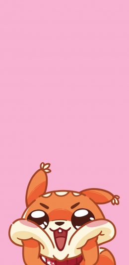 [2436x1125]松鼠 可爱 卡通 挤脸 粉色 苹果手机动漫壁纸图片