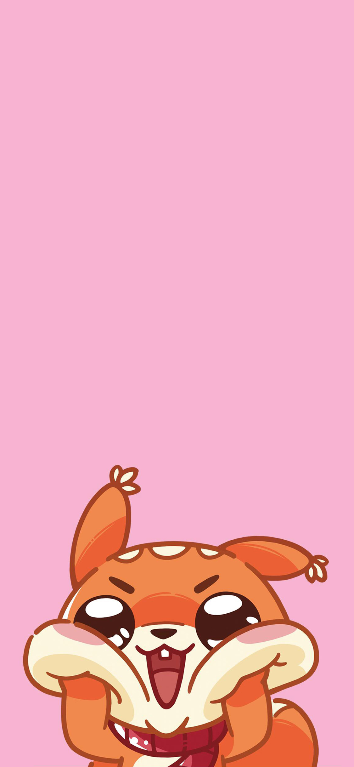 [2436×1125]松鼠 可爱 卡通 挤脸 粉色 苹果手机动漫壁纸图片