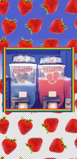 [2436x1125]果汁机 草莓 平铺 创意 卡通 苹果手机动漫壁纸图片