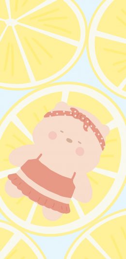 [2436x1125]柠檬 可爱 小熊 卡通 苹果手机动漫壁纸图片