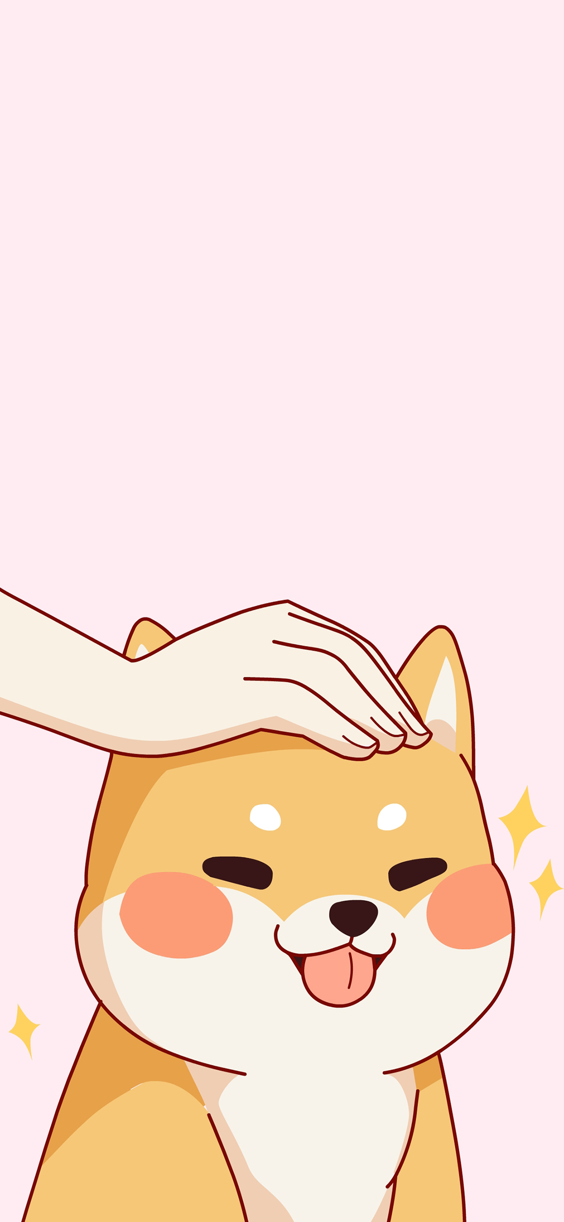 [2436×1125]柴犬 可爱 摸头 萌宠 卡通 苹果手机动漫壁纸图片