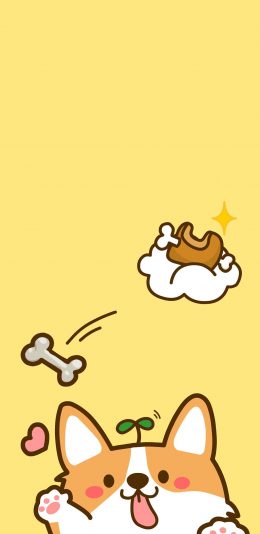[2436x1125]柴犬 狗 黄色 骨头 可爱 苹果手机动漫壁纸图片