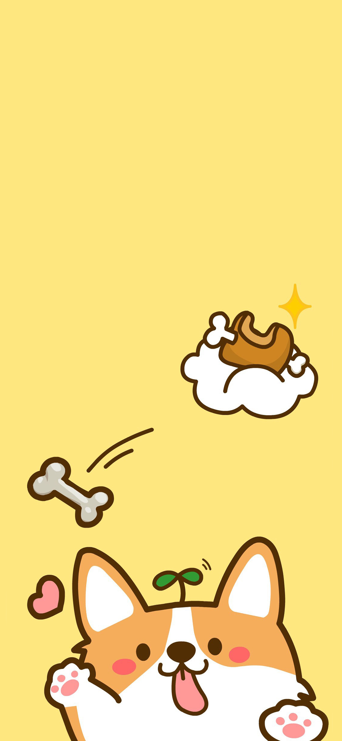 [2436×1125]柴犬 狗 黄色 骨头 可爱 苹果手机动漫壁纸图片