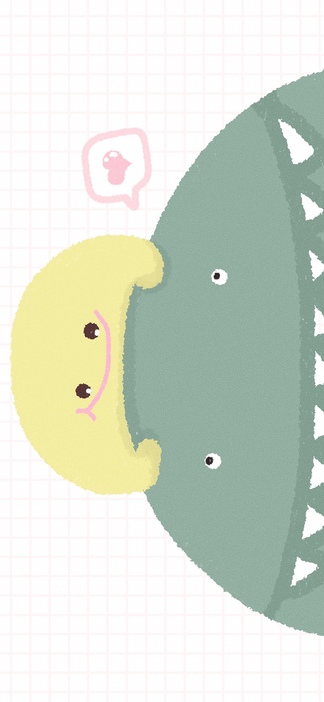 [2436×1125]格子 卡通 小恐龙 可爱（取自微博：_magua） 苹果手机动漫壁纸图片