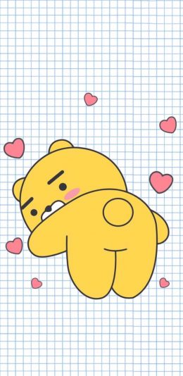 [2436x1125]格子 卡通 小熊 爱心 苹果手机动漫壁纸图片