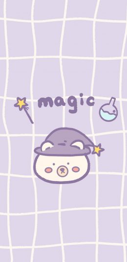 [2436x1125]格子 紫色 小熊 magic 魔法 苹果手机动漫壁纸图片