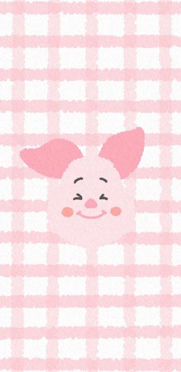[2436x1125]格子 背景 粉色 小熊维尼 小猪（取自微博：一只牧牧） 苹果手机动漫壁纸图片