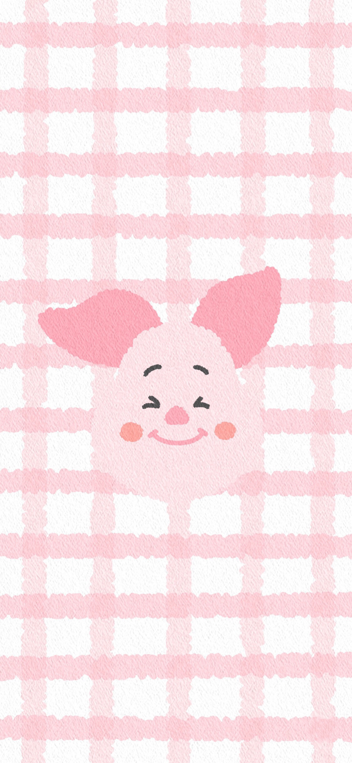 [2436×1125]格子 背景 粉色 小熊维尼 小猪（取自微博：一只牧牧） 苹果手机动漫壁纸图片