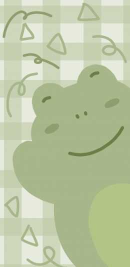 [2436x1125]格子 背景 绿色 小青蛙 苹果手机动漫壁纸图片