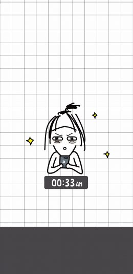 [2436x1125]格子背景 丑女孩 熬夜 黑眼圈 苹果手机动漫壁纸图片