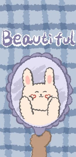 [2436x1125]格子背景 兔子 beautiful 可爱 苹果手机动漫壁纸图片