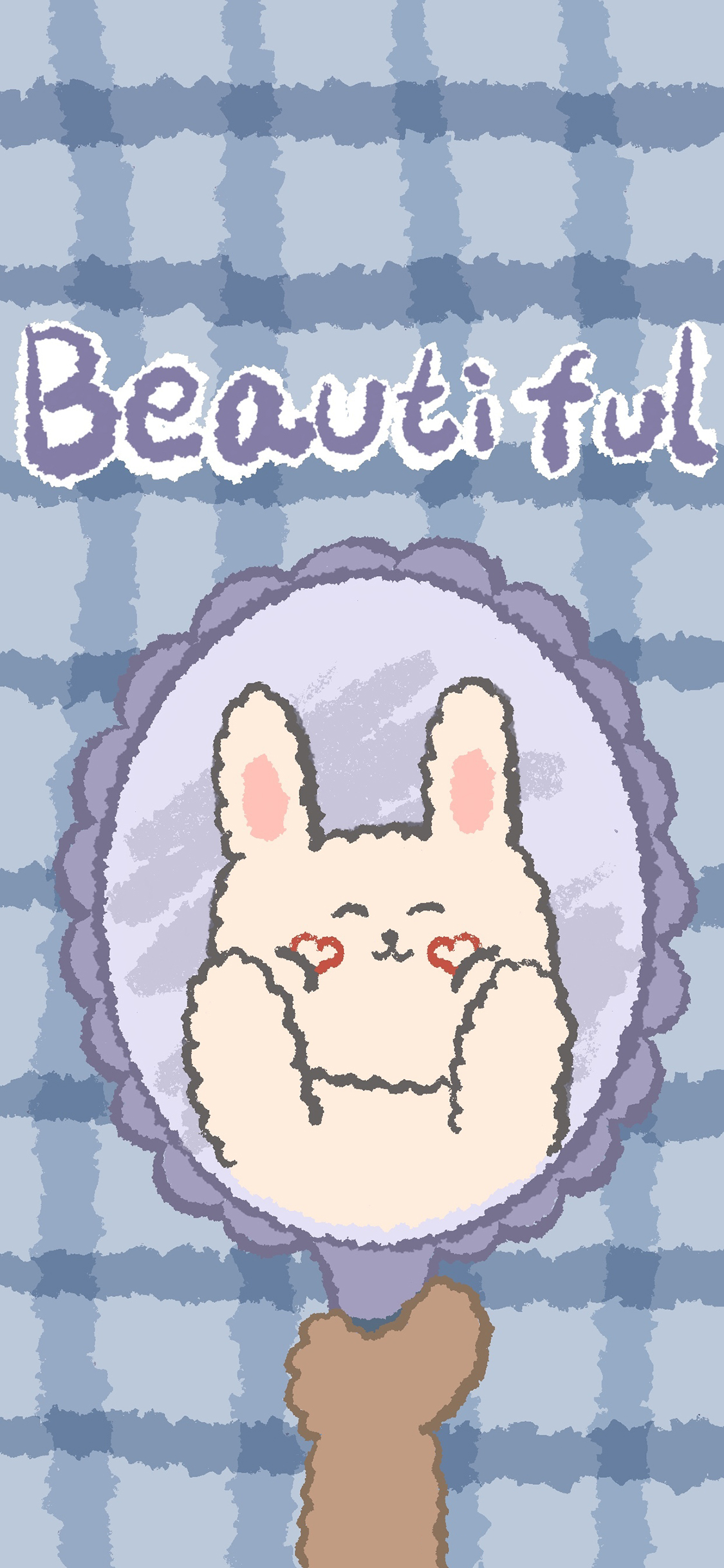 [2436×1125]格子背景 兔子 beautiful 可爱 苹果手机动漫壁纸图片