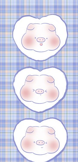 [2436x1125]格子背景 卡通 猪猪 （取自微博：寄喜饼给你喔） 苹果手机动漫壁纸图片