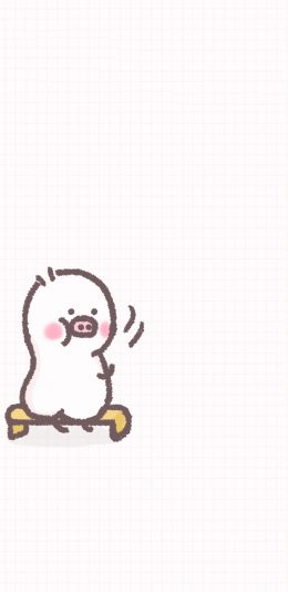 [2436x1125]格子背景 卡通猪猪 脸红 苹果手机动漫壁纸图片